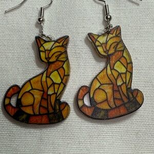 Stained Glass Cat Earrings - Multicolor